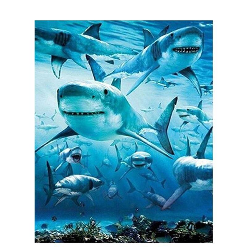 5D Diy Diamond Painting Set Animal Shark Pictures Of Rhinestones Embroidery Mosaic Cross Stitch Home Decor 40x50cm