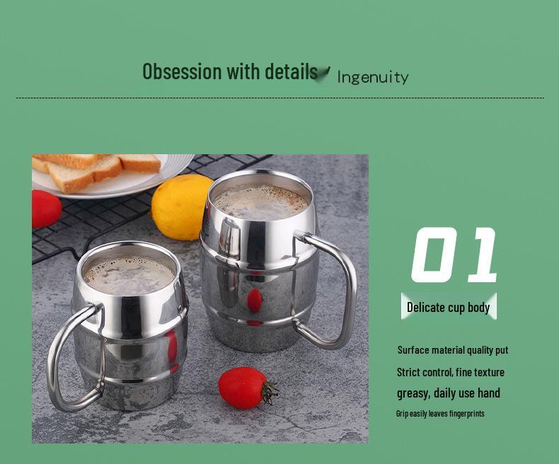Double-Layer 304 Stainless Steel Mug: Pilsner, Milk, Coffee, Tea, or Kids' Drink with Handle