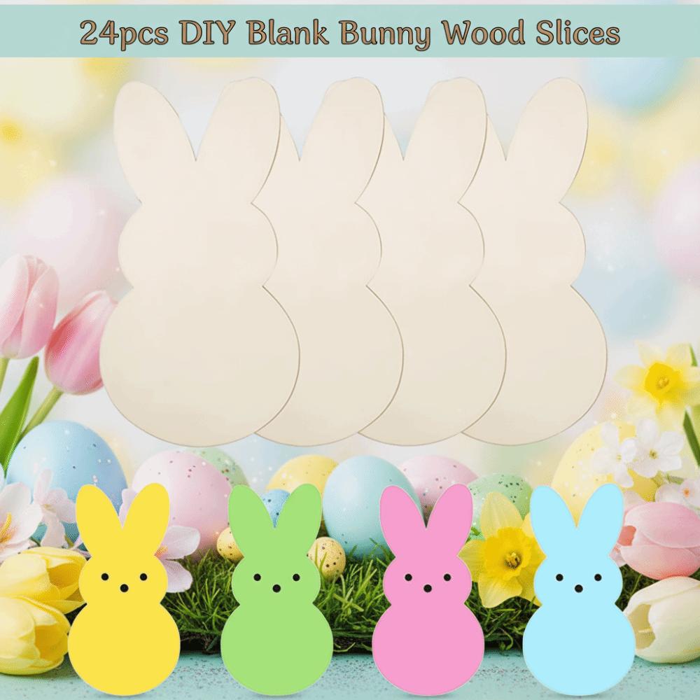 24pcs/set DIY Color Easter Bunny Wood Card Unfinished Blank Bunny Wood Slices  Easter Party Crafts