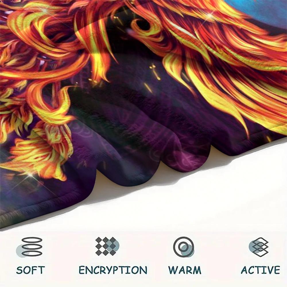 1Pc Phoenix Print Flannel Blanket, High Quality Comfortable for All Seasons, Home Decor, Warmth and Comfort, Perfect for Gifts