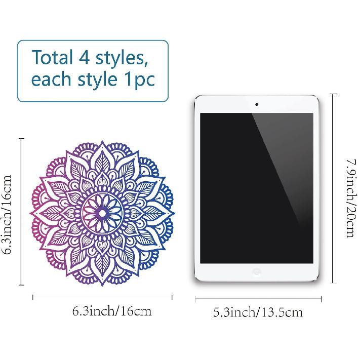 GORGECRAFT 4 Styles Mandala Window Clings Non Adhesive Static Flower of Life Sliding Door Sticker Waterproof Spring Window Film Prevent Birds from