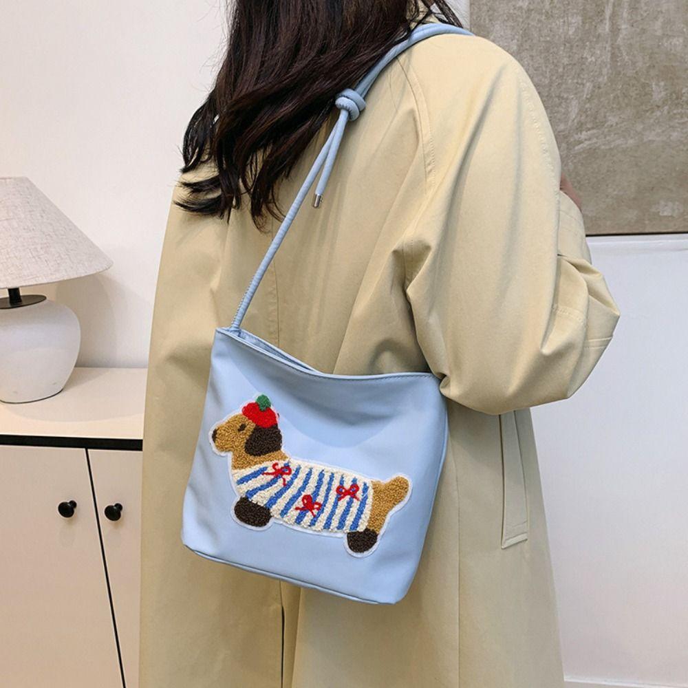 Square Bag Dachshund Puppy Underarm Bag Towel Embroidery Shoulder Bag Sweet Women