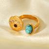 French Retro Turquoise Evil Eye Stainless Steel Ring for Women, Non-fading Ring, Niche Light Luxury Hand Jewelry
