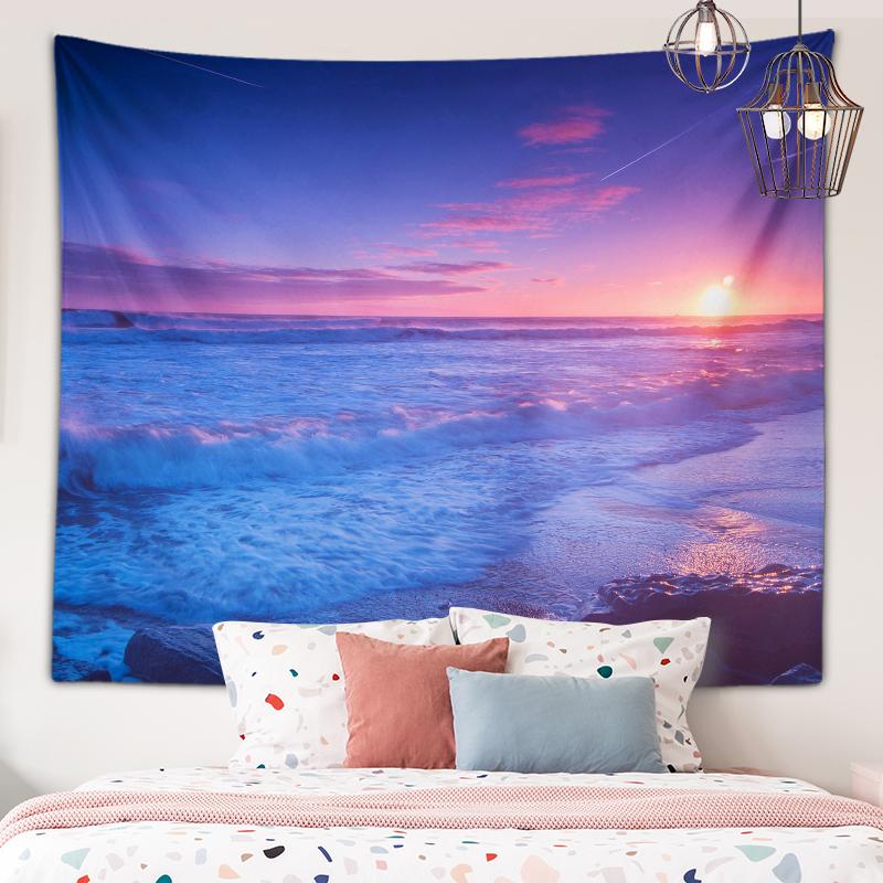 Tapiserie cu vedere la apus de soare la plajă, flori de floarea soarelui, artă de perete, tapiserie, decor estetic, pentru dormitor, sufragerie, decor acasă