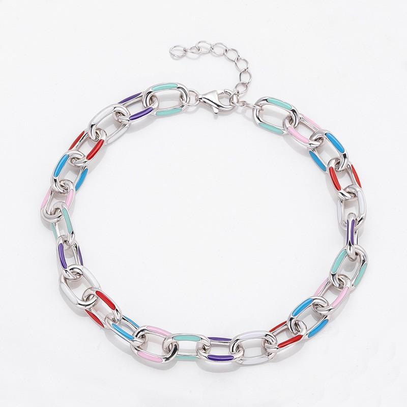 Titanium Steel Colorful Dipped Oil Cuban Link Bracelet Women Geometric Chain Design Lightweight Luxury Couple Jewelry