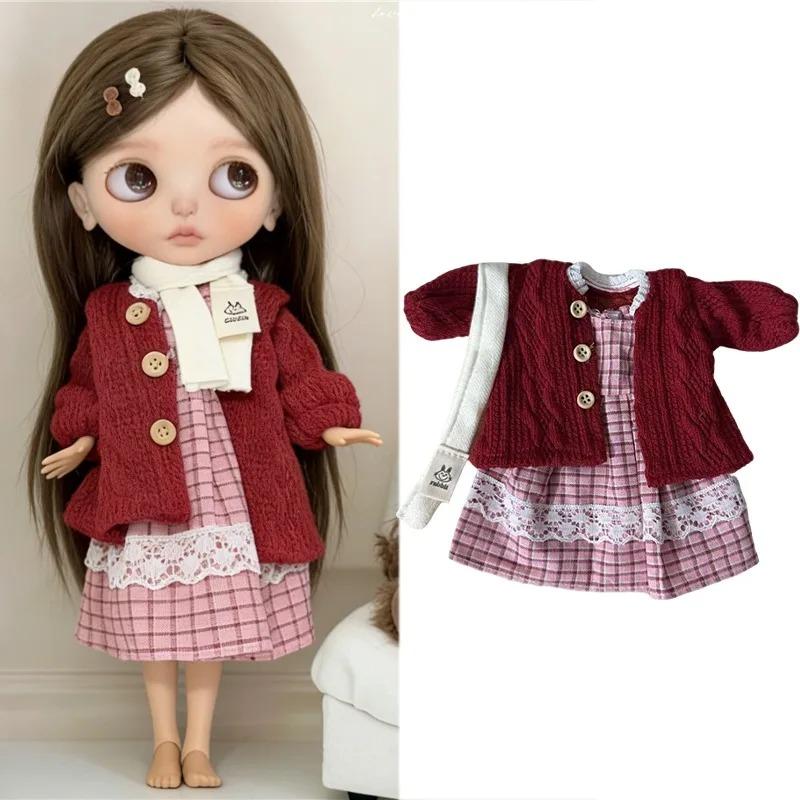 For Blythe Doll Clothes Princess Lace Maid Skirt Set Cute Plaid Pants Vintage Dress Outift Clothing OB24 OB22 1/6 Accessories