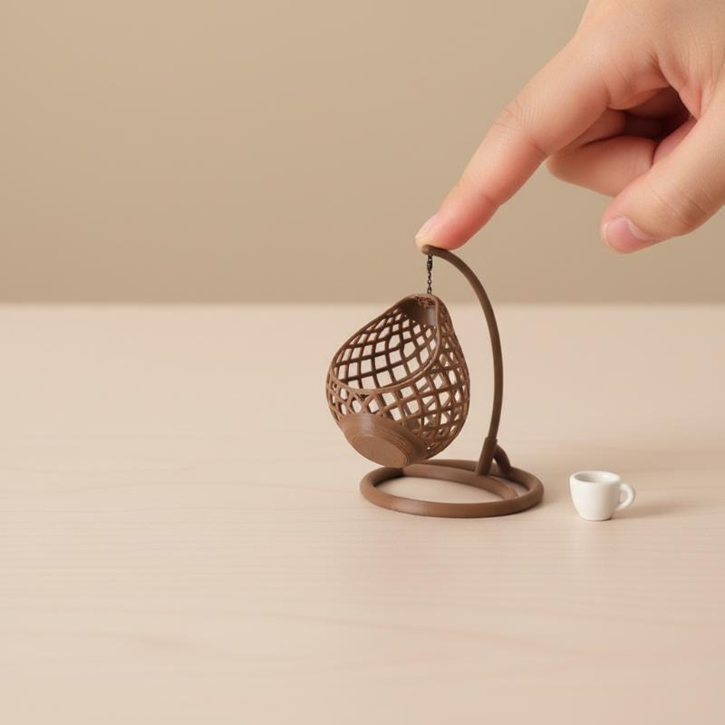 [J] 1Pcs DIY Diorama Scene Accessory 1:12 Scale Dollhouse Miniature Hanging Egg Chair Wicker Swing Chair Model Desktop Decor