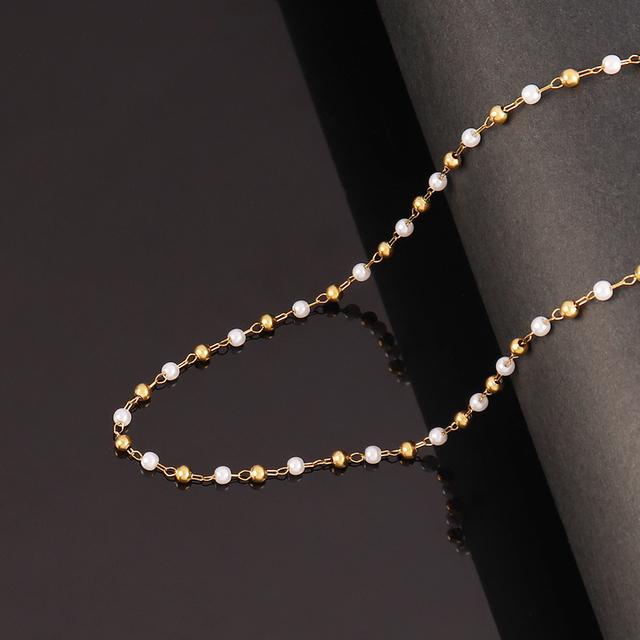 

Ожерелье-цепочка из нержавеющей стали с искусственным жемчугом для женщин, модное золотистое ожерелье с бусинами, ювелирные изделия