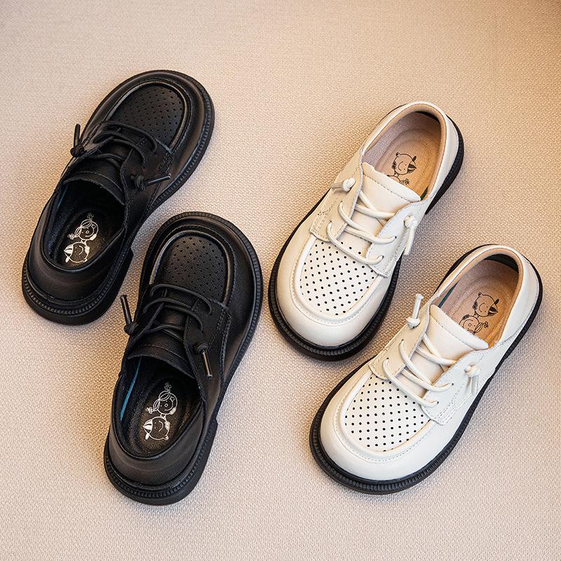Boys' Black & White Leather Spring/Autumn Shoes - British Style with Soft Sole