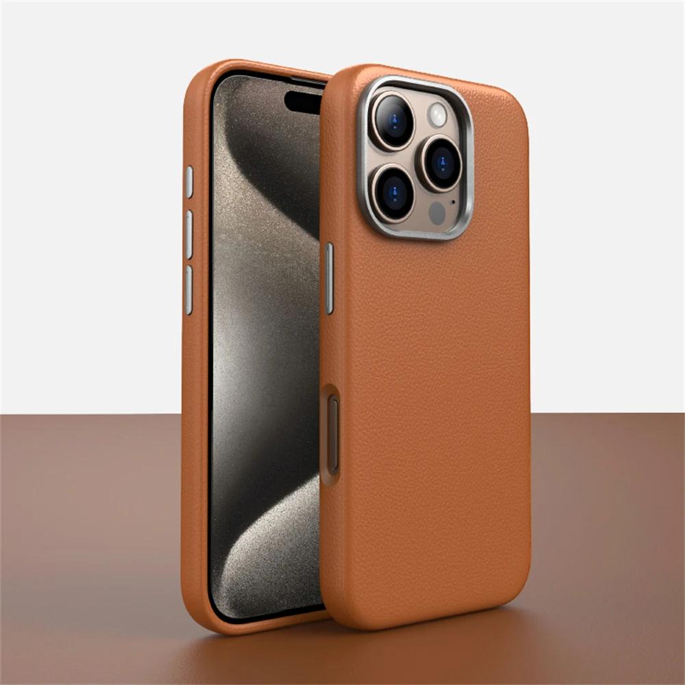 Luxury Business PU Leather Magnetic Case For iPhone 16 Plus 15 14 Pro Max Light Thin Magsafe Wireless Charge Shockproof Cover For iPhone 16 Pro