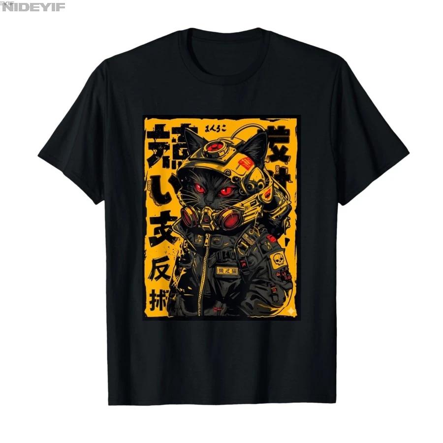Cyberpunk Cat Japanese Futuristic Anime Manga Techwear Art Tshirt For Men Women 100 Cotton T Shirts Short Sleeve Tops 05013