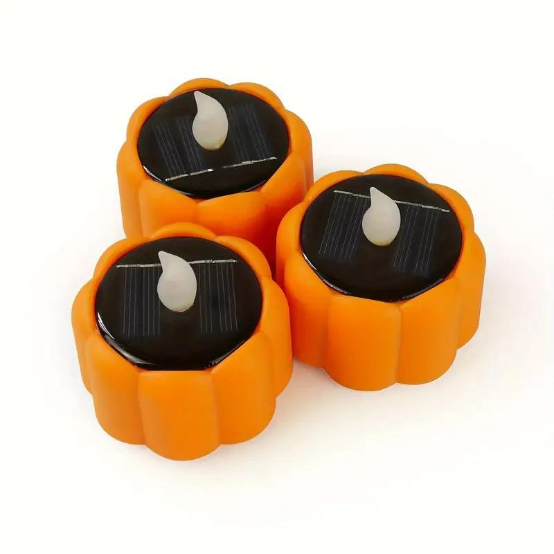 Pumpkin Solar Tea Light LED Candle Light Outdoor Waterproof Energy Electronic Flickering Solar Lamp Garden Halloween Home Decor