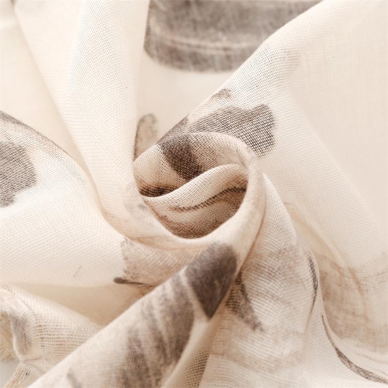 Frühling-Sommer Neu Damen Beige Floral Quasten Schal Lässiger Gaze Schal Reise Urlaub Strandtuch