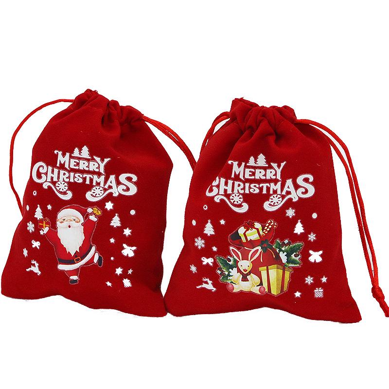 (5 Pieces/bag) 10*12cm Merry Christmas Velvet Gift Bag Xmas Tree Pendant Drawstring Packaging Bag Candy Packaging DIY