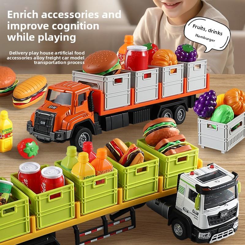 Alloy Transport Truck Toy Set For Kids With Lights And Sound For Playroom Fun