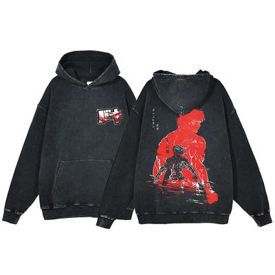 Hot Anime Baki Hanma Graphic Print Men Women Vintage Hoodies Washed Cotton Streetwear Harajuku Unisex Casual Loose Sweatshirt