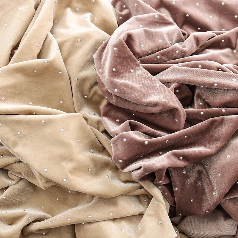 150x45/180cm Elastic Knitted Rhinestone Velvet Fabric For Evening Dresses, Stage Clothes Christmas Decoration Fabrics TJ20611