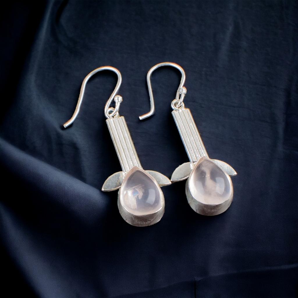Rose Quartz Gemstone 925 Sterling Silver Handmade Jewelry Earrings For Mother EE-36-22