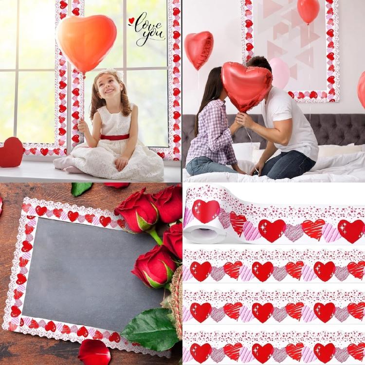 Valentine Themed Border Trim Heart Borders Trim Wall Sticker 59ft Long 75mm Wide for Bedroom Home Party Decoration
