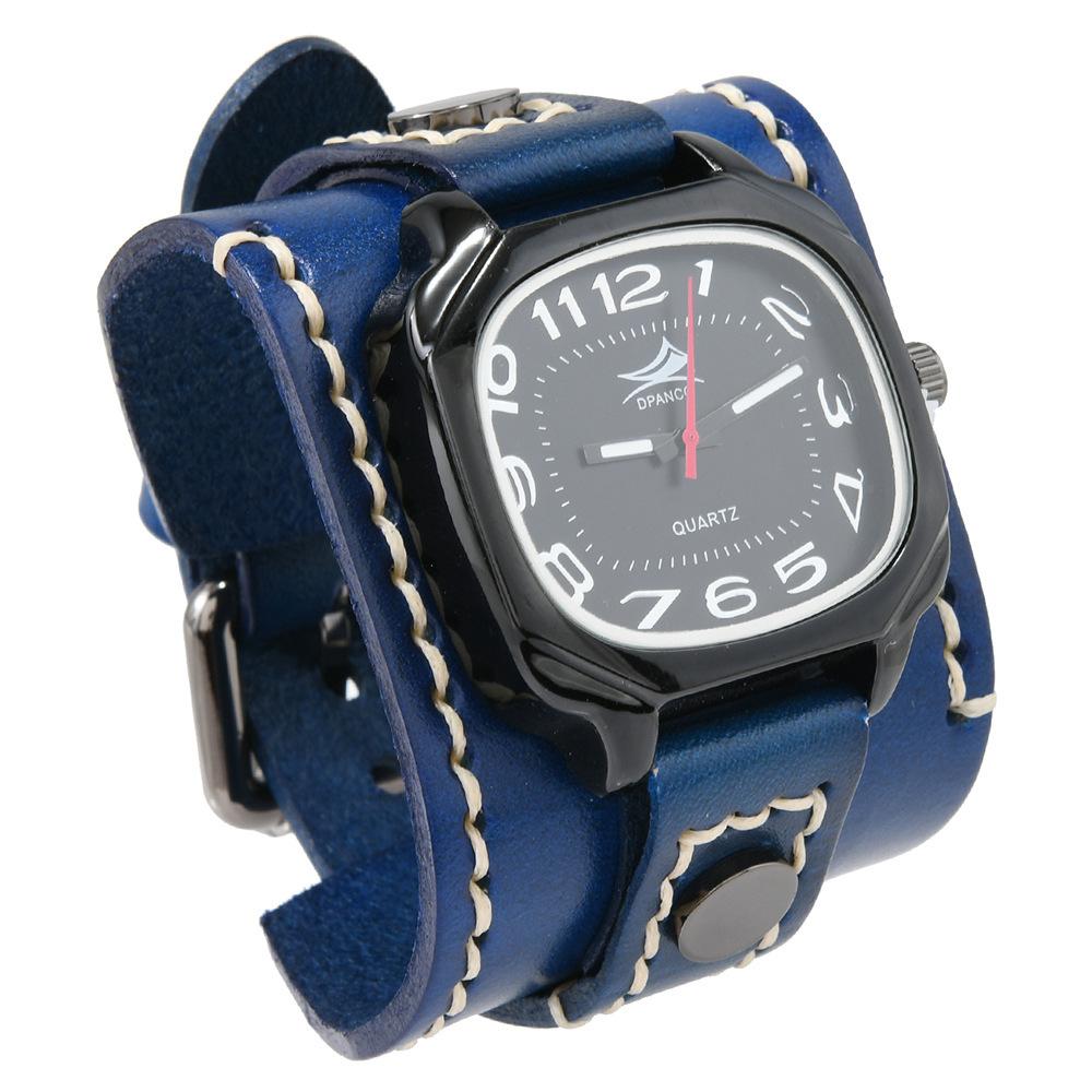 European and American Hot-selling Accessories, New Hand-stitched Retro Cowhide Watch Bracelet, Men's Trend Wide Leather Quartz Watch
