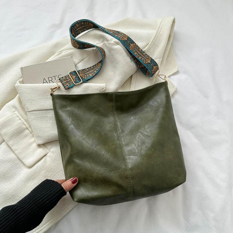 Wide Geometric Strap Shoulder Bag Large Capacity Crossbody Bags For Women Retro Pu Leather Women's Bag For Shopping Travel