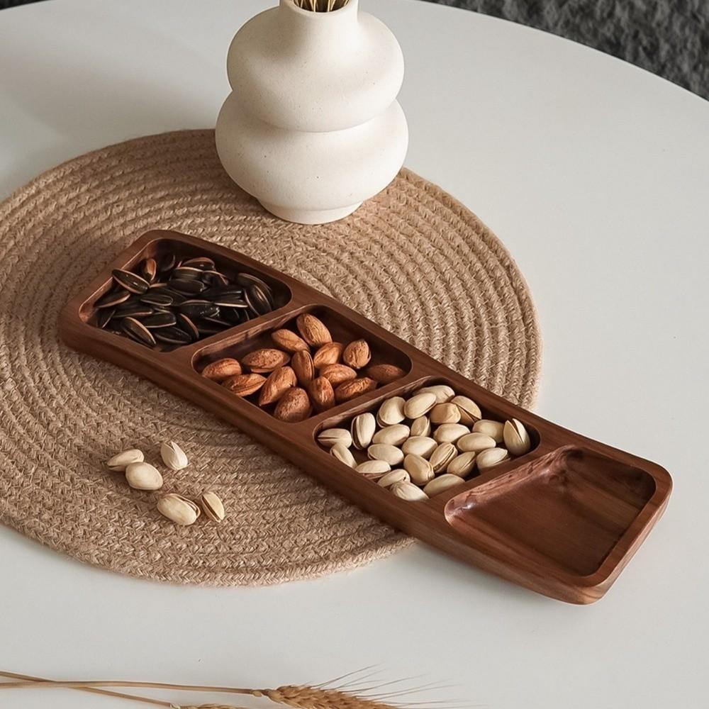 3/4 Compartments Wooden Snack Tray Portable Nut Platter Candies Tray  Living Room