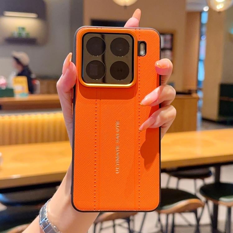 Metal Camera Lens Frame Buttons Vegan Leather Phone Case For Xiaomi 14 Ultra, Shockproof Protective Cover