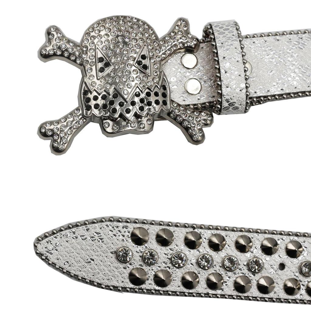 Unisex Rhinestone Skull Leather Belt - European & American Trend, Handmade Fashion Accessory
