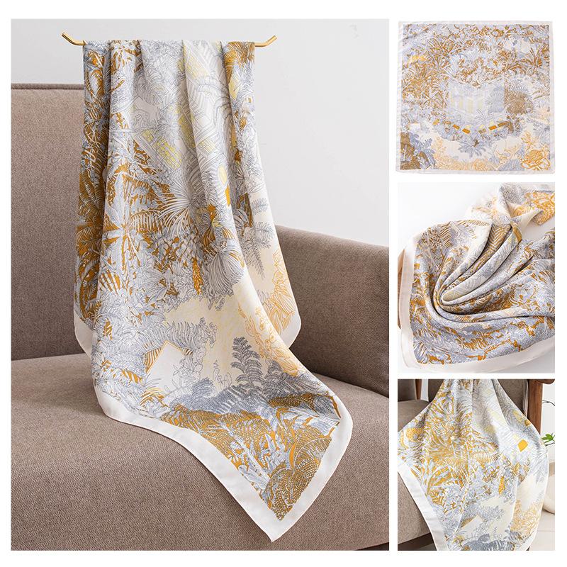 90cm Large Square Scarf Silk With High-end Feel Imitation Women's Summer Thin Versatile Sun Protection Shawl Women