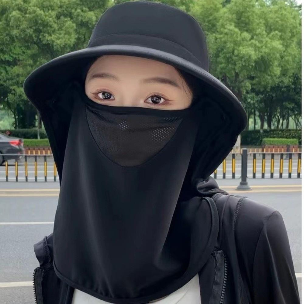 Casual Caps Mask Set Sunscreen Sun Hat Wide Brim Neck Flap Bucket Hat Sun Protection Neck Protection Fisherman Hat Travel