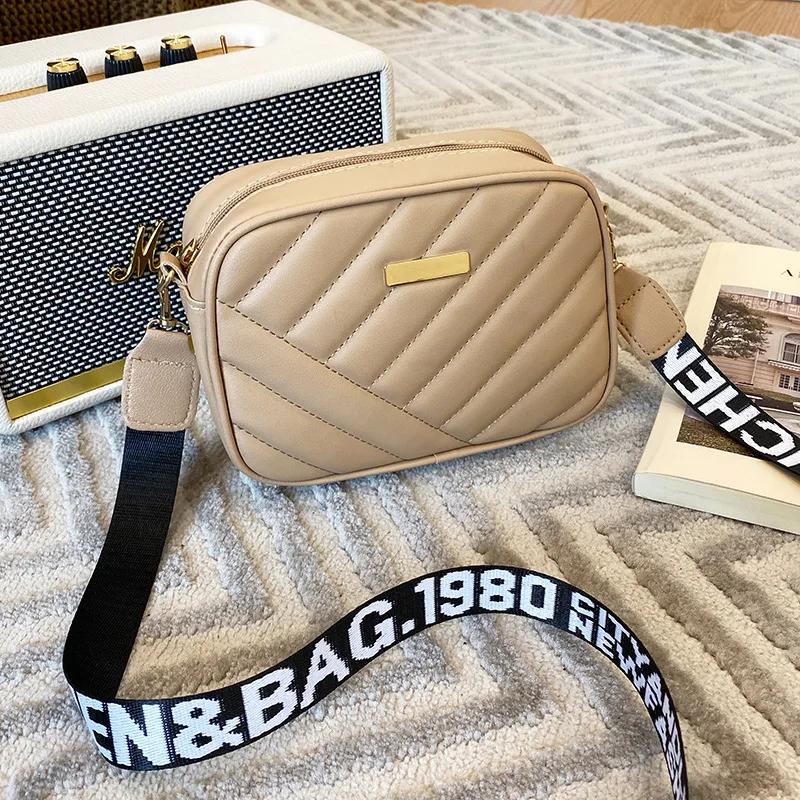 Fashion Travel Camera Bag Women's Cross PU Leather Shoulder Bag Roller Strip Camera Bag New Storage Bags Shoulder Phone Bags