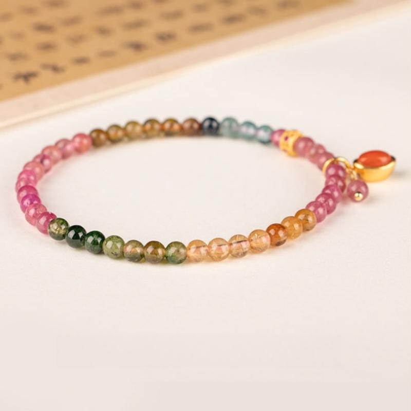 Rainbow Natural Stone Bracelet With South African Red Agate Pendant Vintage Elegant Women Wrist Fashion Accessories