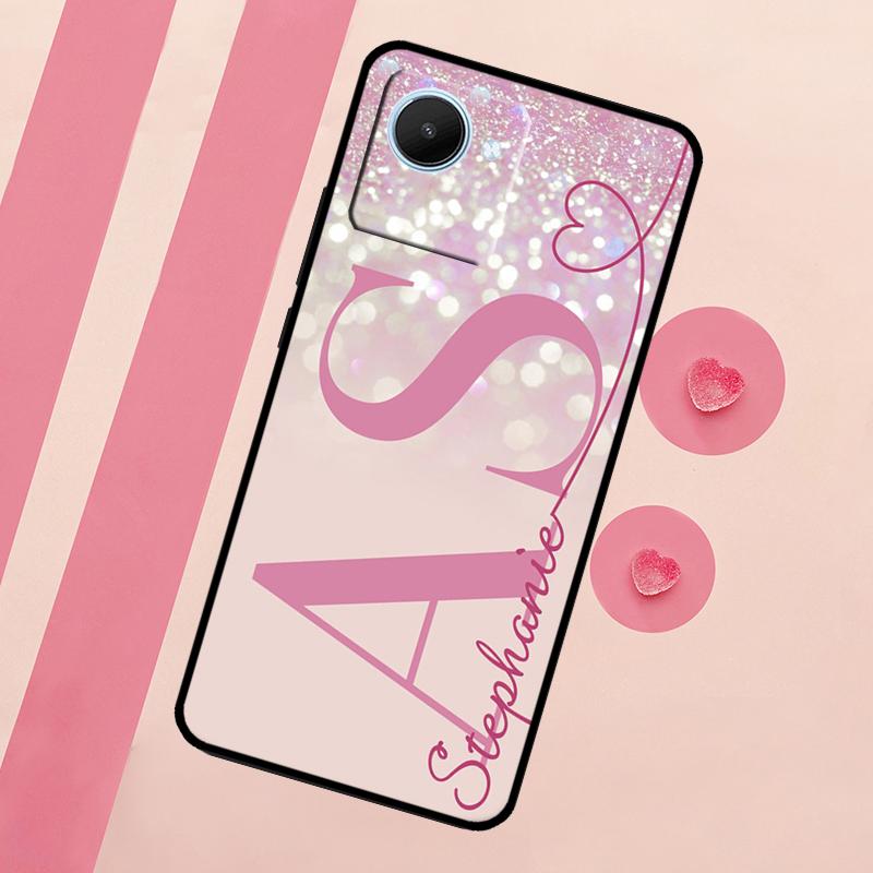 Personalisierte Initialen Name rosa glänzend Hülle für Realme 11 Pro Plus 10 9 GT Neo 5 3 3T C11 C15 C25s C21Y C30 C31 C33 C35 C53 C55