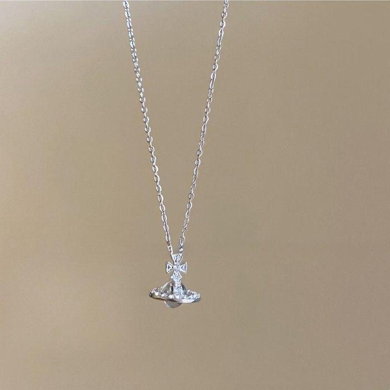 Light Luxury  Long Stainless Steel Chain Saturn Pendant Necklace Sweater Chain For Women Elegant Gifts