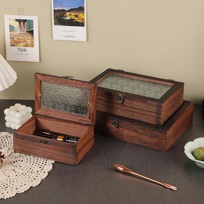 Vintage Begonia Glass Jewelry Box with Wooden Display Stand