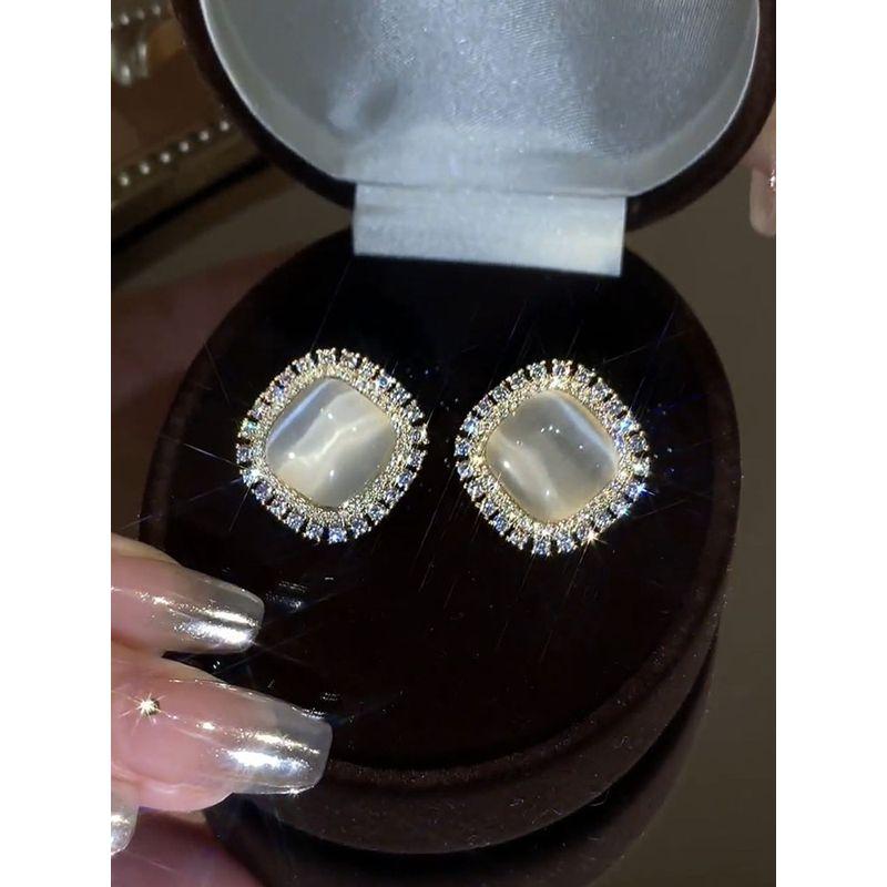 925 Silver Needle Rhinestone Opal Stone Ear Studs Retro Temperament Entry Lux Fancy Earrings for Women 2025 New Earrings