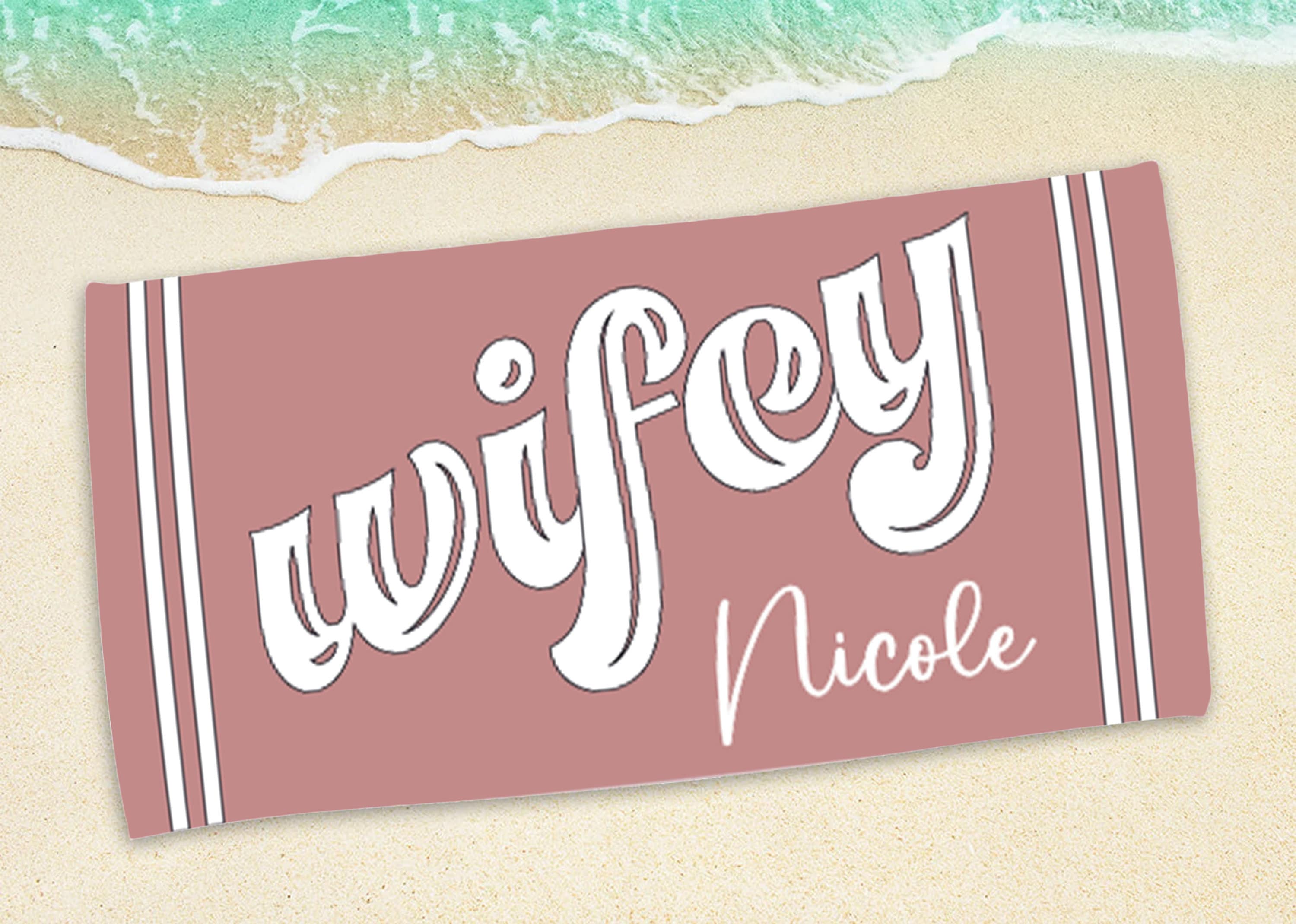 Beach Towel Portable Oversized Bath Towel Print Wifey Hubby Color Beach Towel for Birthday Gift Wedding Gift W30*H60(CM)