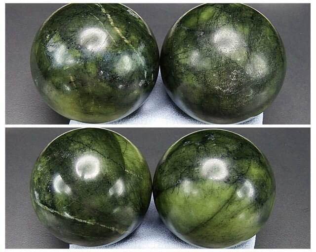 Set of 2 Serpentine Hand Massage Natural Stone Balls, Traveler's Charm,