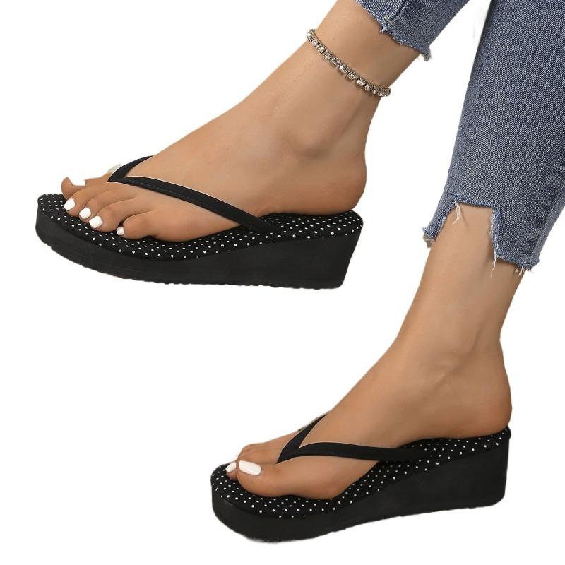 

Мода Плюс Размер 2025 Лето Новые Женские Шлепанцы Горячая Распродажа В Горошек Платформа Танкетка Сандалии Уличные Повседневные Ежедневные Пляжные Вьетнамки 43 чёрный