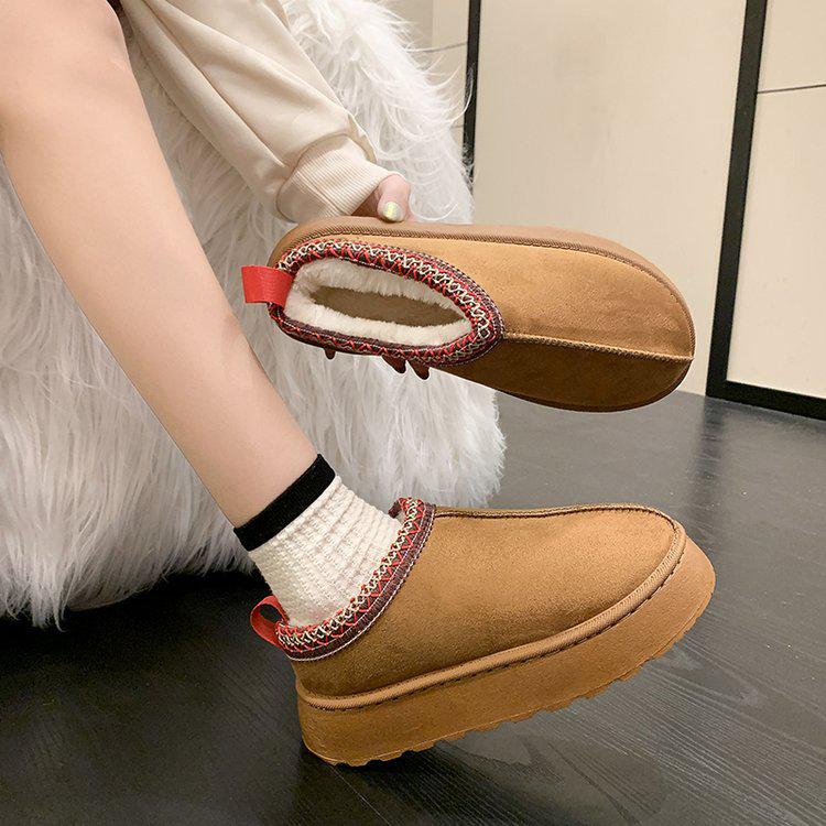 Women's Size 43 Plus Velvet Fur Warm Snow Boots - Thick Sole, Backless, Cotton Slippers