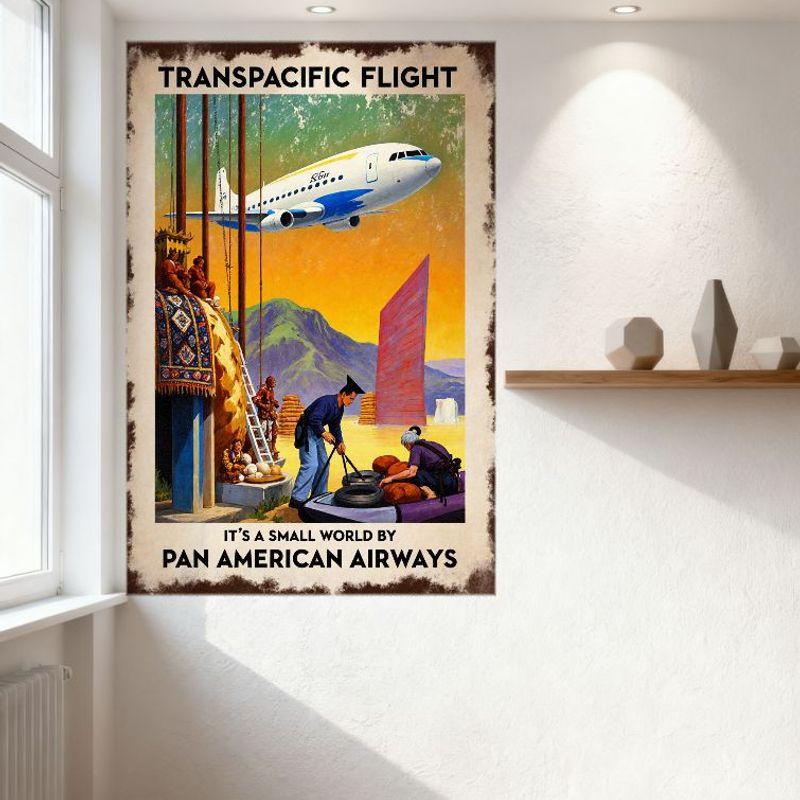 Vintage Pan American Airways Transpacific Flight Metal Tin Sign Retro Aviation Propaganda Art Wall Decor for Bar Club Home Man C