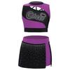 Girls Dance Crop Top and Skirt Set Sleeveless Rhinestone Design Side Slit Cheerleading Costume