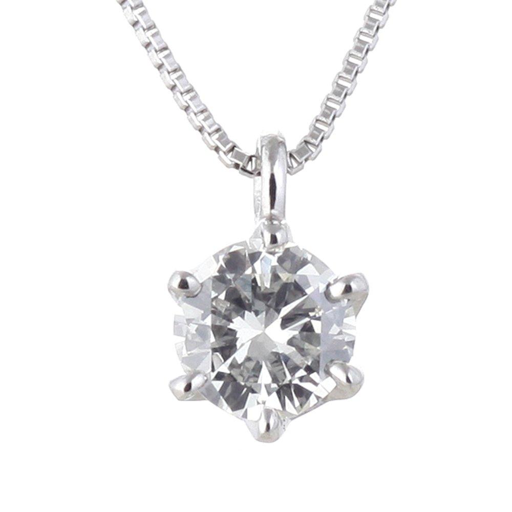 Platinum diamond necklace with a single for diamond, 0.3 carat, women.