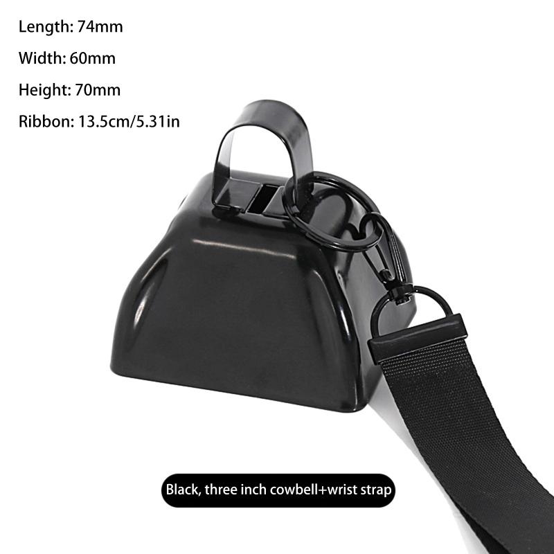 Powerful Sound Iron Cowbell Noisemaker With Wrist Rope Compact Hand Bell For Celebrations Games And Cheering чёрный