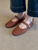 Sheepskin Version Niche Hollow Retro Woven One-word Strap Single Shoes Women's Summer New Flat Mary Jane Shoes Hole Shoes