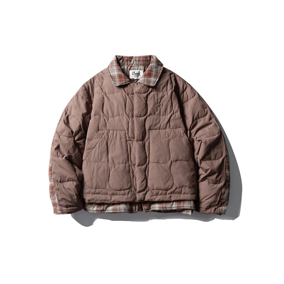 

Men s Winter Retro Plaid Down Jacket, Lapel Loose Fit, White Duck Filling Medium червоний/коричневий