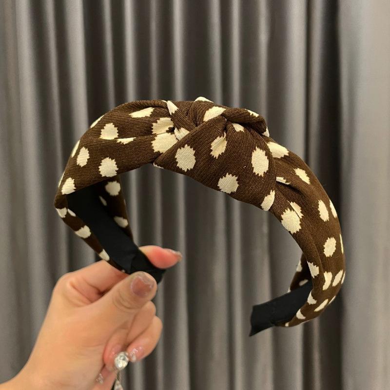 

Модная женская повязка на голову с принтом в горошек и центральным узлом для волос для женщин и девочек, повседневные обручи для волос, аксессуар