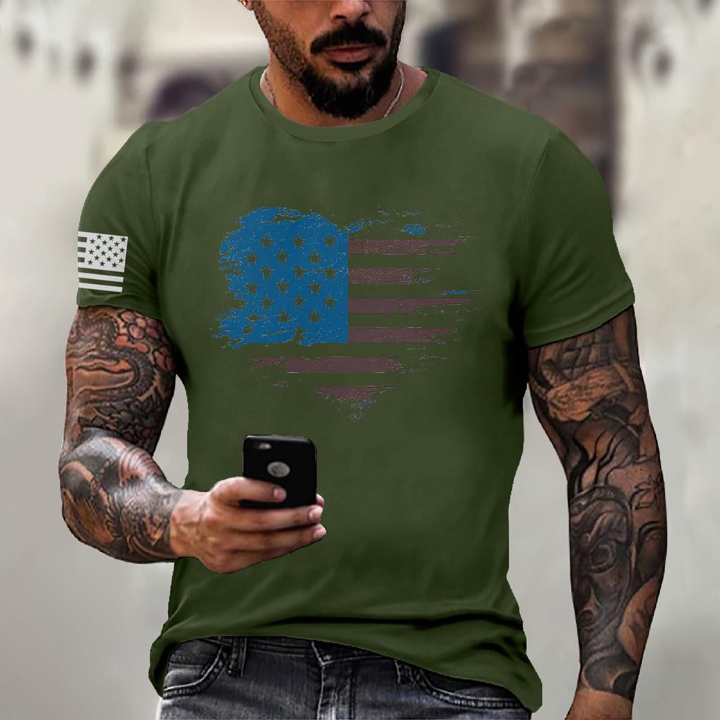 Men's Fashion Casual Short Sleeve Round Neck Independence Day Flag T-Shirt Top