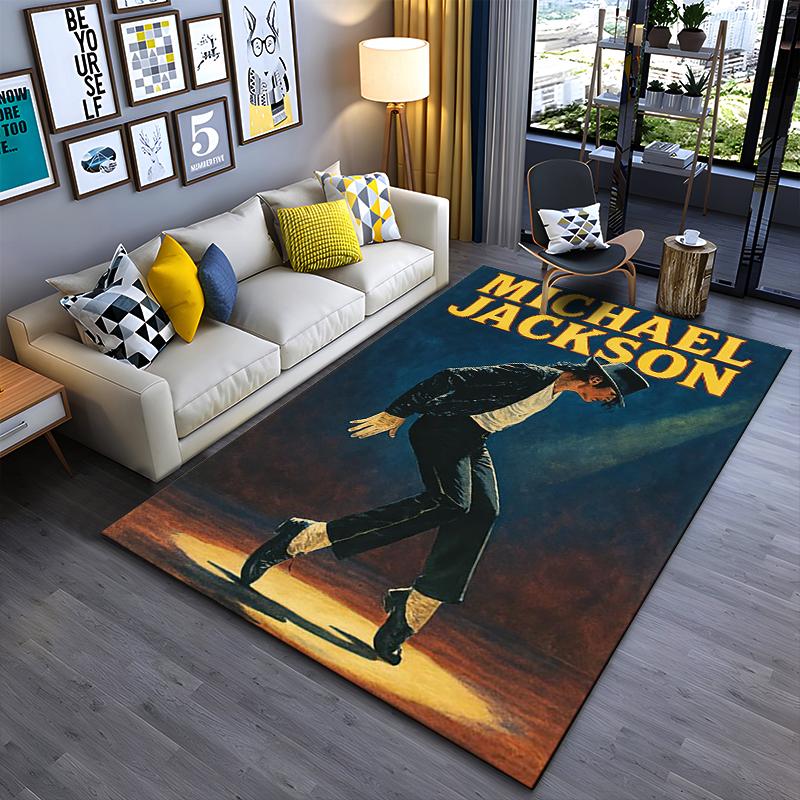 Music Legend Area Rug, Michael Jackson Moonwalk Top Hat Stage Spotlight Vintage Poster Print, Pop Fan Room Decor, Non-Slip Mat
