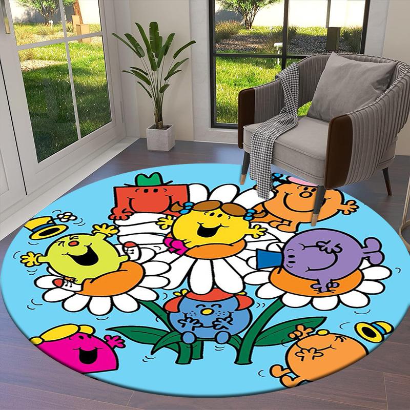 Herr. Herren Teppich Little Miss Rund, Teppich für Wohnzimmer Schlafzimmer Sofa Spielzimmer Dekor, Rutschfeste Bodenmatte